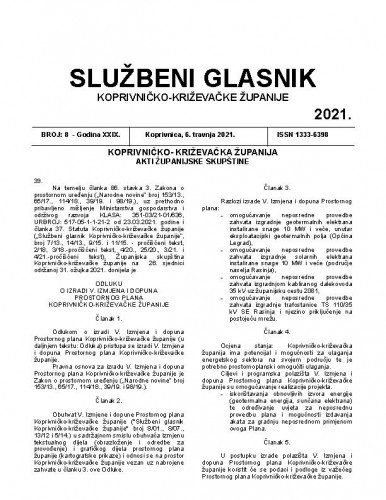 Službeni glasnik Koprivničko-križevačke županije : 29,8(2021) / glavni i odgovorni urednik Marina Horvat.