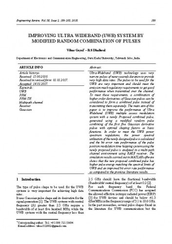 Improving ultra wideband (UWB) system by modified random combination of pulses / Vikas Goyal, B. S. Dhaliwal.