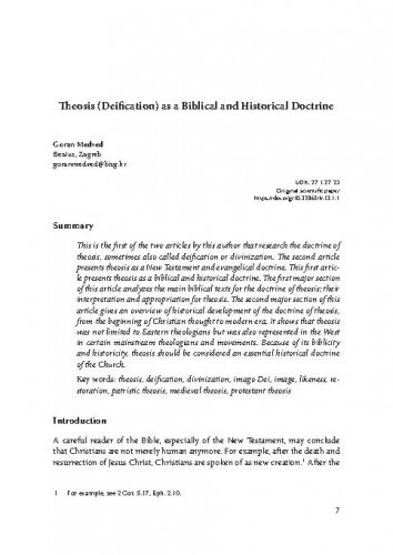 Theosis (deification) as a biblical and historical doctrine : [1. dio] / Goran Medved.