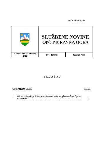 Službene novine Općine Ravna Gora  : službeno glasilo Općine Ravna Gora : 8,18(2022) / glavni urednik Mišel Šćuka.