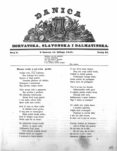 Danica horvatska, slavonska i dalmatinska : 11,2(1845)  / učrednik Ljudevit Gaj.