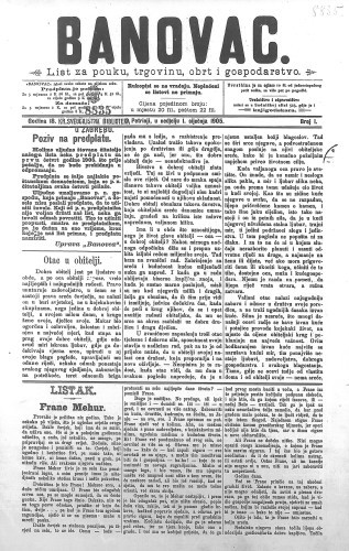 Banovac  : list za pouku, trgovinu, obrtnost i gospodarstvo : 18,1(1905) / odgovorni urednik D. Benko.