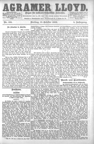 Agramer Lloyd  : organ für volkswirtschaftliche Interessen : 5,153(1902) / verantwortlicher Redacteur E. L. Blau.