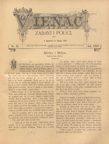 Vienac : zabavi i pouci. : 24,25(1892) / uredjuju V. Klaić i M. Maravić.