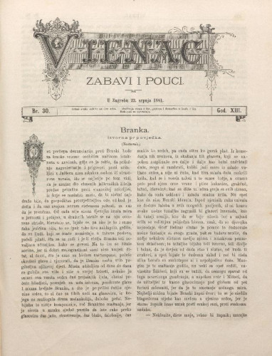 Vienac : zabavi i pouci. : 13,30(1881) / urednik August Šenoa.