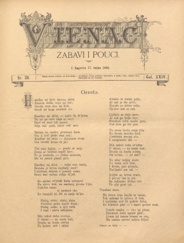 Vienac : zabavi i pouci. : 24,38(1892) / uredjuju V. Klaić i M. Maravić.