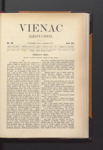 Vienac : zabavi i pouci. : 3,49(1871) / urednik Ivan Dežman.