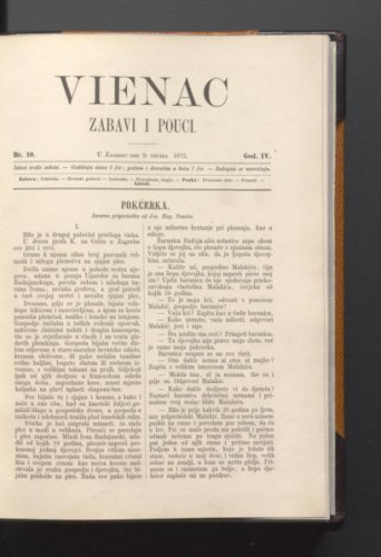 Vienac : zabavi i pouci. : 4,10(1872) / urednici Ivan Dežman i Franjo Marković.