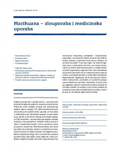 Marihuana - zlouporaba i medicinska uporaba / Marija Markus Klarić, Dubravko Klarić, Ognjen Brborović, Krunoslav Capak.