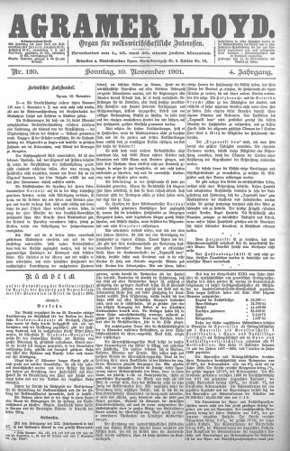 Agramer Lloyd  : organ für volkswirtschaftliche Interessen : 4,120(1901) / verantwortlicher Redacteur E. L. Blau.