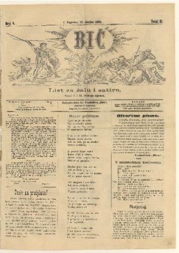 Bič   : list za šalu i satiru : 2, 6(1884)  / [odgovorni urednik Gavro Grünhut].