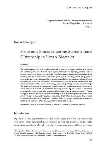 Space and ethos : fostering supranational citizenship in urban bioethics / Kostas Theologou.