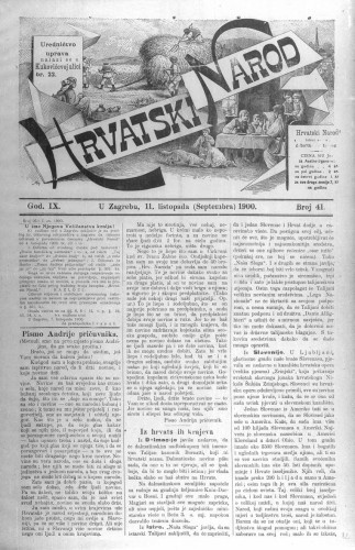 Hrvatski narod : 9,41(1900) / odgovorni urednik Ivan Ružić.