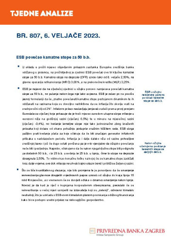 PBZ tjedne analize : 807(2023)  / Privredna banka Zagreb.