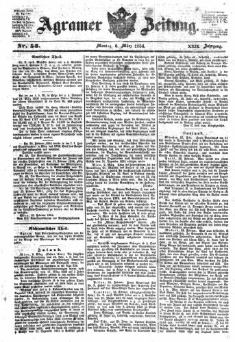 Agramer Zeitung : 29,53(1854) / für die Redaktion verantwortlich Ivan Sonvan. 