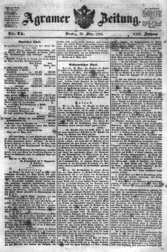 Agramer Zeitung : 29,71(1854) / für die Redaktion verantwortlich Ivan Sonvan. 
