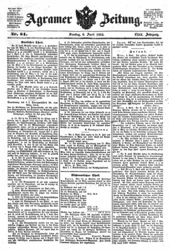 Agramer Zeitung : 29,81(1854) / für die Redaktion verantwortlich Ivan Sonvan. 