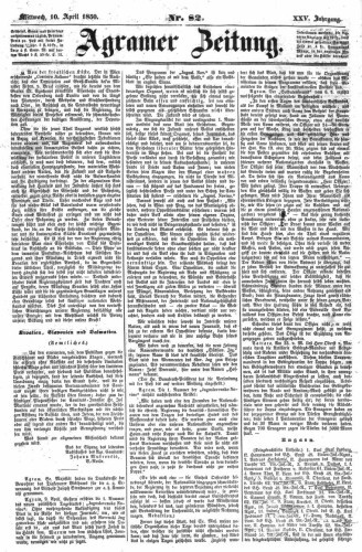 Agramer Zeitung : 25,82(1850) / Redacteur und Verleger F. S. Stauduar.