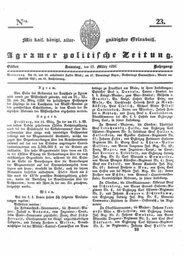 Agramer politische Zeitung : 11,23(1836) / Verlager und Redacteur Franz Stauduar und Ferd. Rosenau.