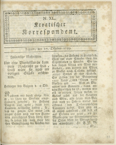 Kroatischer Korrespondent : 1,40(1789)   / [Johann Thomas].