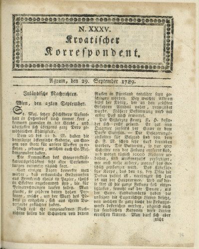 Kroatischer Korrespondent : 1,35(1789)   / [Johann Thomas].