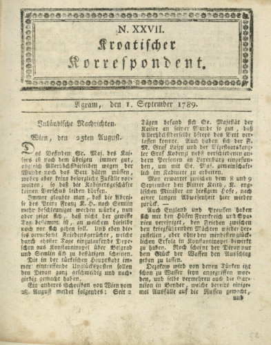 Kroatischer Korrespondent : 1,27(1789)   / [Johann Thomas].