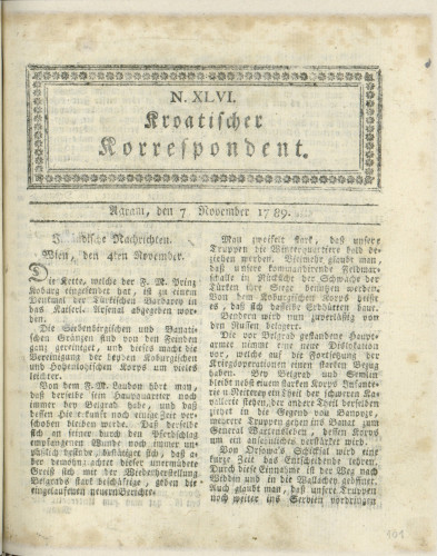 Kroatischer Korrespondent : 1,46(1789)   / [Johann Thomas].
