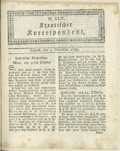 Kroatischer Korrespondent : 1,45(1789)   / [Johann Thomas].