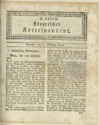 Kroatischer Korrespondent : 1,37(1789)   / [Johann Thomas].