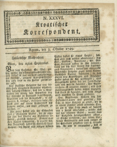 Kroatischer Korrespondent : 1,36(1789)   / [Johann Thomas].