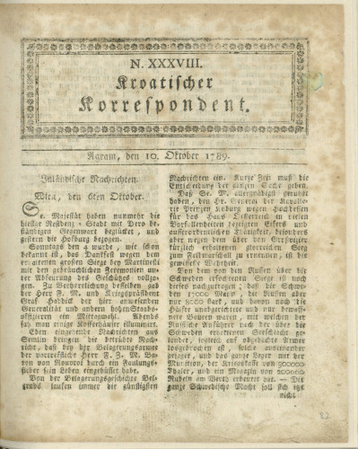Kroatischer Korrespondent : 1,38(1789)   / [Johann Thomas].