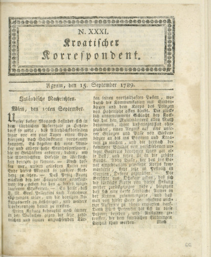 Kroatischer Korrespondent : 1,31(1789)   / [Johann Thomas].