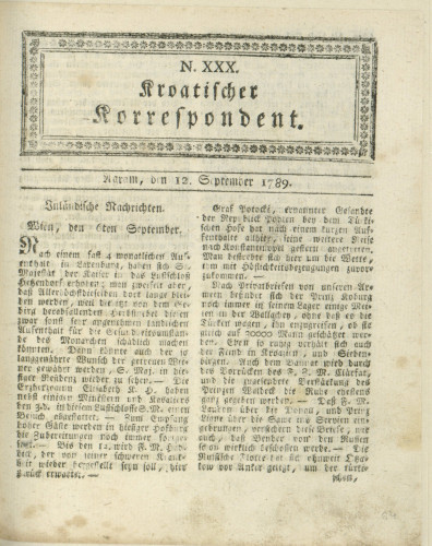 Kroatischer Korrespondent : 1,30(1789)   / [Johann Thomas].