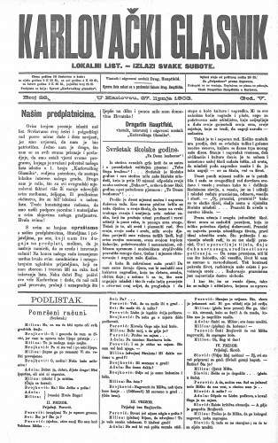 Karlovački glasnik : lokalni list : 5,26(1903) / odgovorni urednik Drag. Hauptfeld.