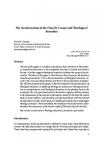The secularization of the church : causes and theological remedies / Daniel G. Oprean.