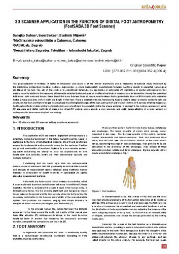 3D scanner application in the function of digital foot antropometry   : (FootSABA 3D Foot Scanner)  / Sarajko Baksa, Ines Baksa, Budimir Mijović.