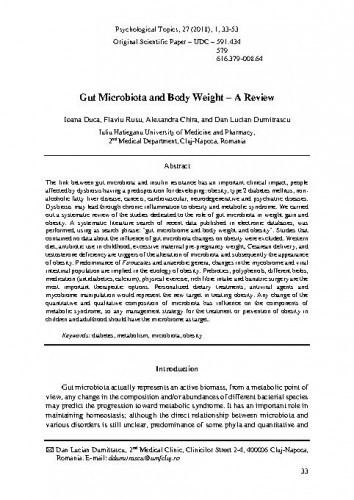Gut microbiota and body weight : a review / Ioana Duca, Flaviu Rusu, Alexandra Chira, Dan Lucian Dumitrescu.