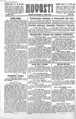Novosti : 16,238(1921) / odgovorni urednik Lj. Z. Kara.