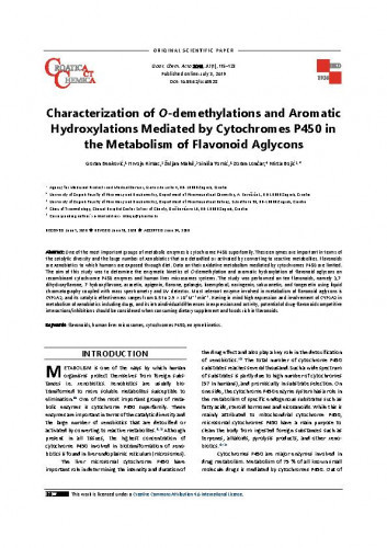 Characterization of O-demethylations and aromatic hydroxylations mediated by cytochromes P450 in the metabolism of flavonoid aglycons / Goran Benković, Hrvoje Rimac, Željan Maleš, Siniša Tomić, Zoran Lončar, Mirza Bojić.