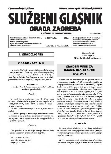 Službeni glasnik grada Zagreba : 65, 5(2021) / glavna urednica Mirjana Lichtner Kristić.
