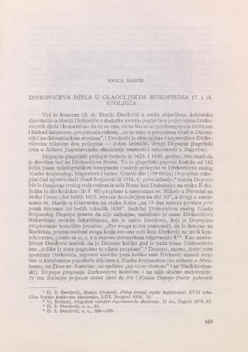 Divkovićeva djela u glagoljskim rukopisima 17. i 18. stoljeća /Anica Nazor
