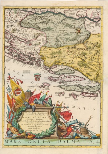 Corso del Danubio da Vienna sin a Nicopoli e paesi adiacenti [list Mare della Dalmatia] / descriti, e dedicati dal P. M. Coronelli.