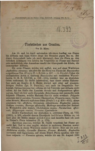 Floristisches aus Croatien   / von D. Hirc.