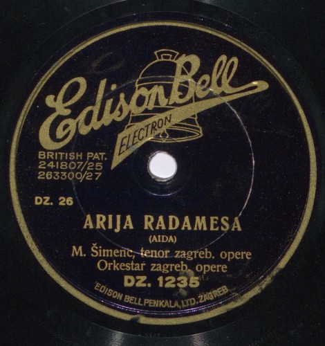 Arija Radamesa : Aida / [Giuseppe Verdi]. Arija don Josea : Carmen : II. čin / [Georges Bizet] ; [izvodi] M. [Mario] Šimenc, tenor zagrebačke opere ; Orkestar zagrebačke opere.