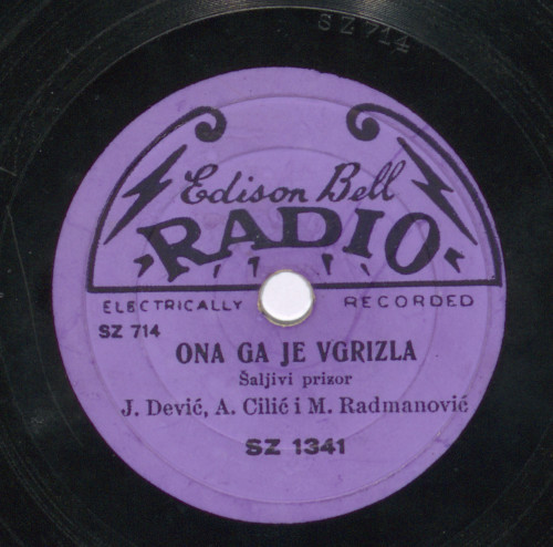 Ona ga je vgrizla  : šaljivi prizor / [izvode] Juraj Dević, August Cilić i Marta Radmanović.