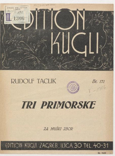 Tri primorske  : za muški zbor / Rudolf Taclik