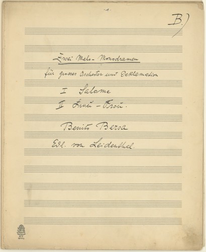 Zwei Melo-monodramen für grosses Orchester und Deklamation /[glazba] Benito Bersa.