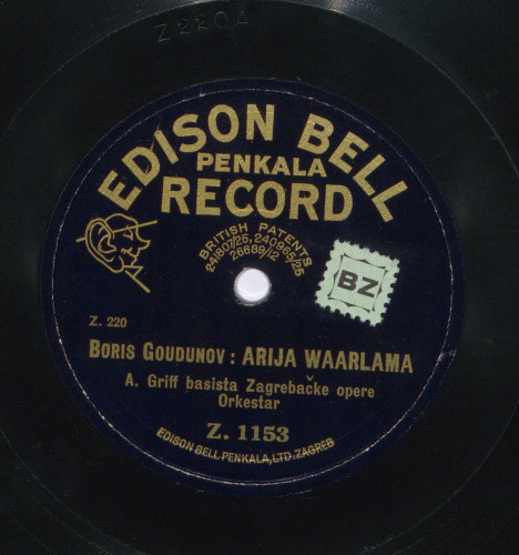 Arija Waarlama : Boris Goudunov / [Modest Petrovič Musorgskij] ; [priredio i instrumentirao Nikolaj Andrejevič Rimski-Korsakov] ; [izvodi] A. [Aleksandar] Griff, basista Zagrebačke opere ; Orkestar [Narodnog kazališta u Zagrebu] ; [dirigent Oskar Smodek].