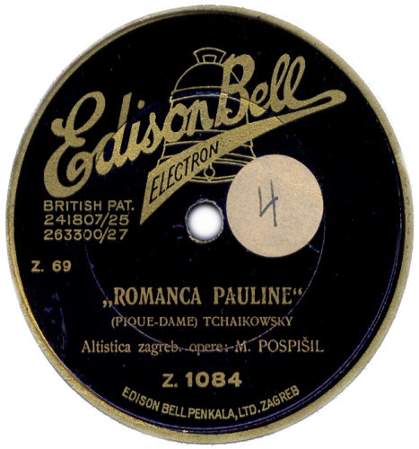 Romanca Pauline :  Pique-dame / Tchaikowsky ; [izvodi] altistica zagreb. [zagrebačke] opere: M. [Marta] Pospišil. Romanca Zrinskog / [Ivan Zajc] ; [izvodi] bariton zagreb. [zagrebačke] opere: M. [Marko] Vušković.