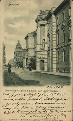 Zagreb : Kukovićeva ulica i palača bar.Vranyczanya.